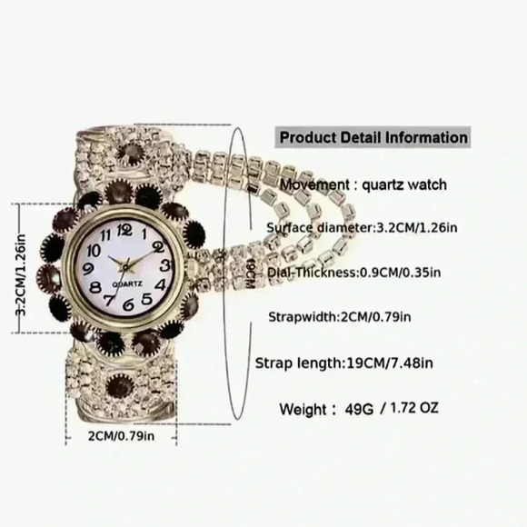 Quartz rhinestone bangle watch - Picture 4 of 5